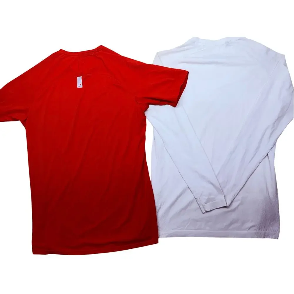 Gymshark Men’s Lot 2 L, XL Red Short Sleeve White Long Sleeve Workout Shirts